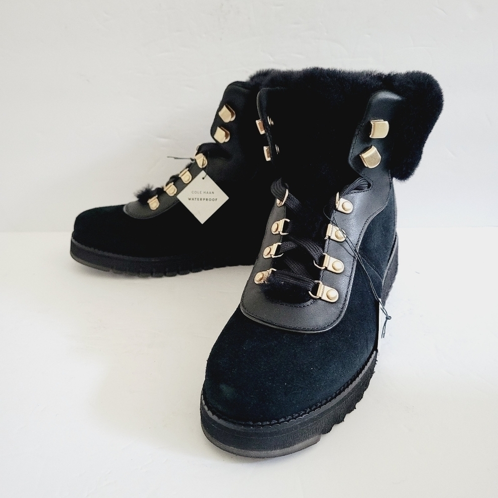 New Cole Haan Zerogrand Explore Hiker Water Proof Real Fur Boots, Size 6,5